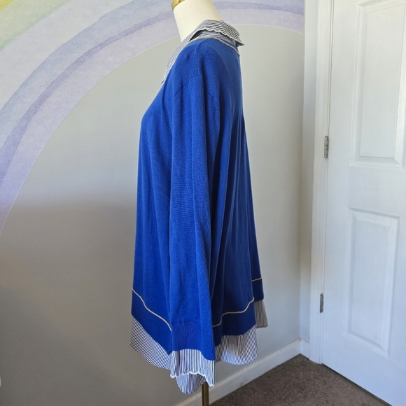Crown & Ivy | 3X | Blue & White Layered Sweater With Silver Threaded Details - Picture 4 of 9
